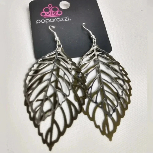 Brass Silver Leaf Earrings - Picture 1 of 2